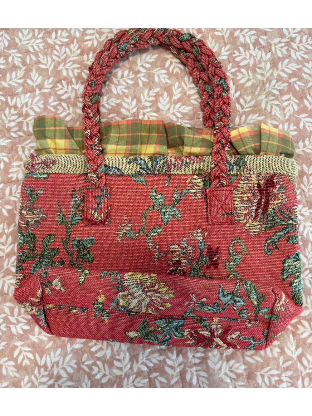 April Cornell Red Floral Woven Tote with Braided Handles - Picture 4 of 4